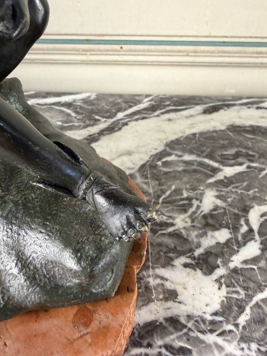 Hermès au repos, bronze Grand Tour, patine noir et verte, XIXème siècle