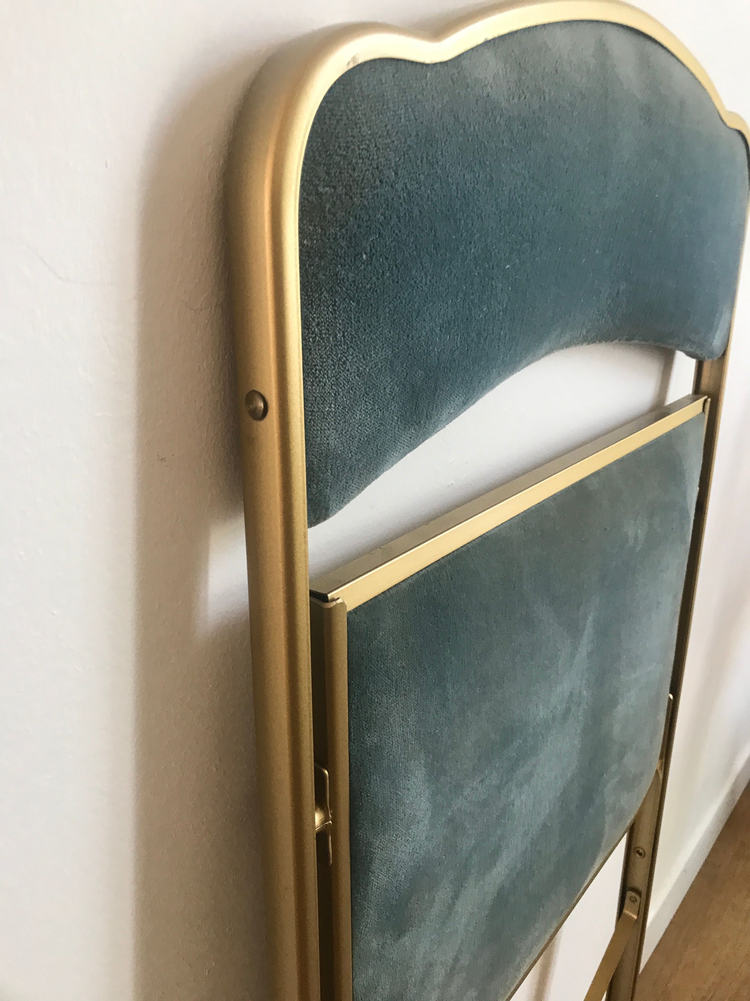 Chaise pliante vintage Chaisor en velours bleu