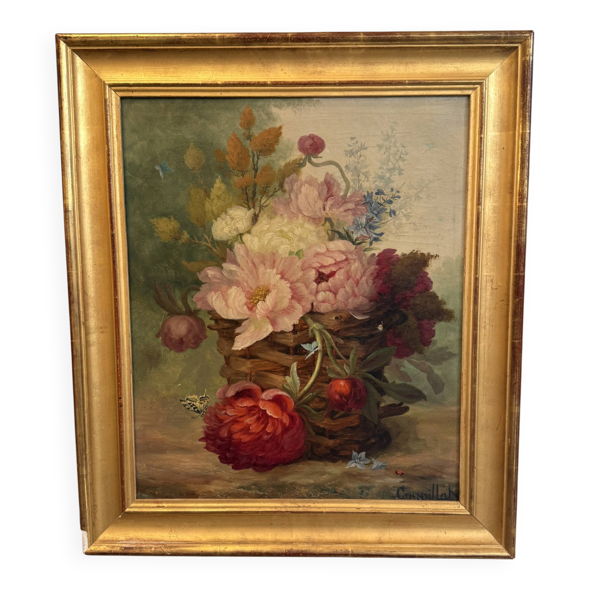Oil on canvas still life with flowers signed Henry Gaspillat 19th century.