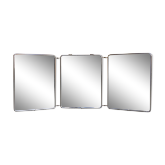 Miroir de barbier triptyque à chaînette vintage 70x27cm
