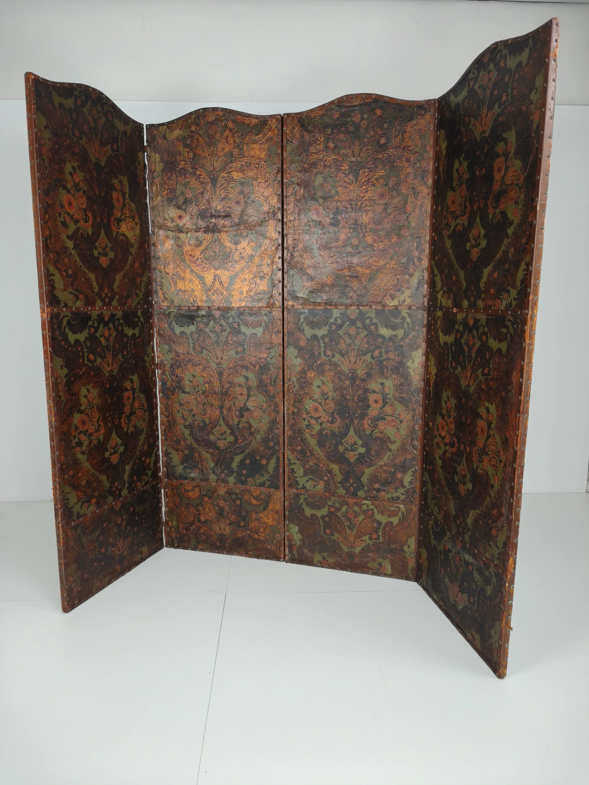 Late 18th-century Belgian embossed leather folding screen – after Daniel Marot