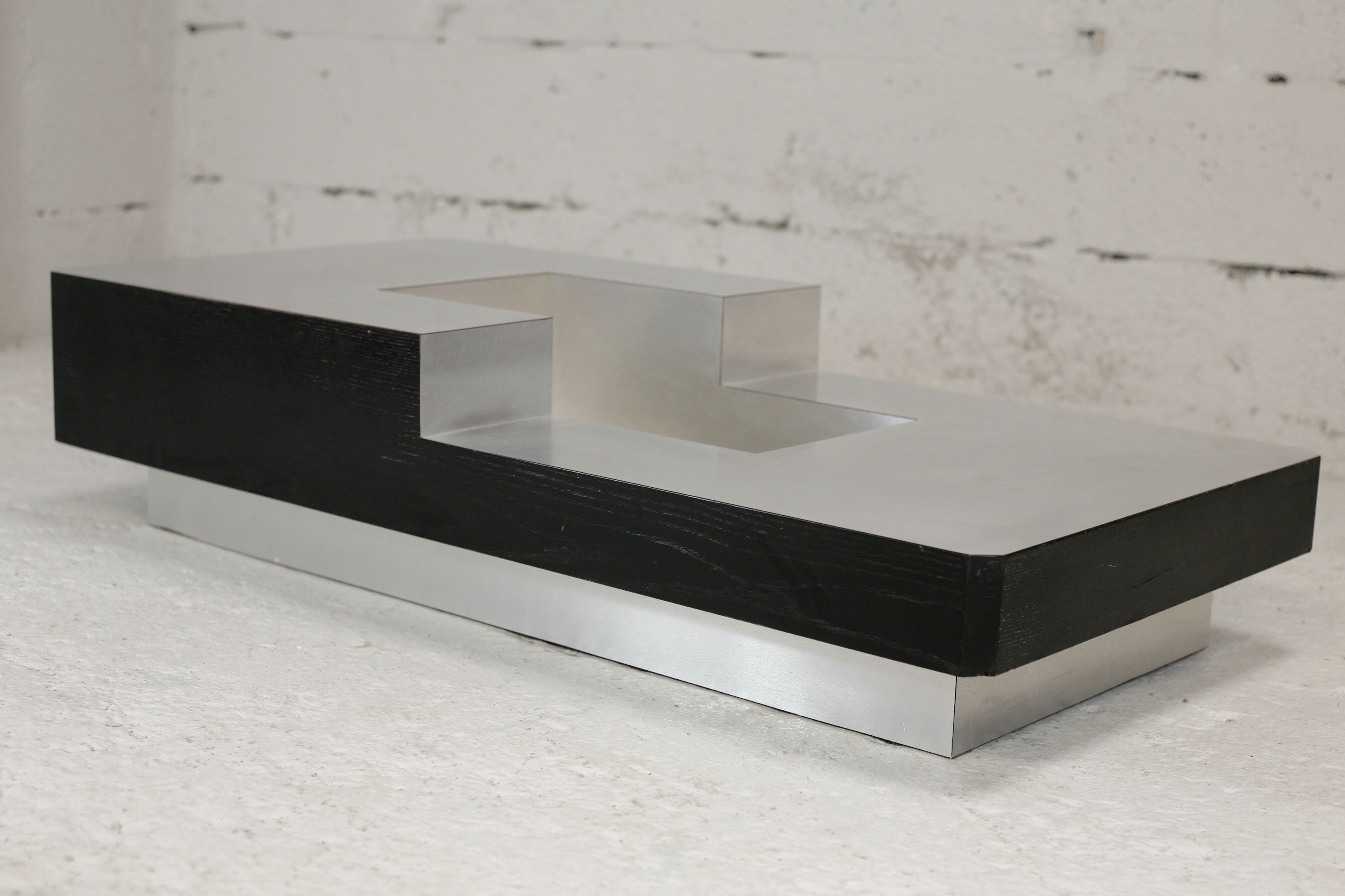 Coffee table "Space Age", wood, aluminum veneer, France, circa 1970