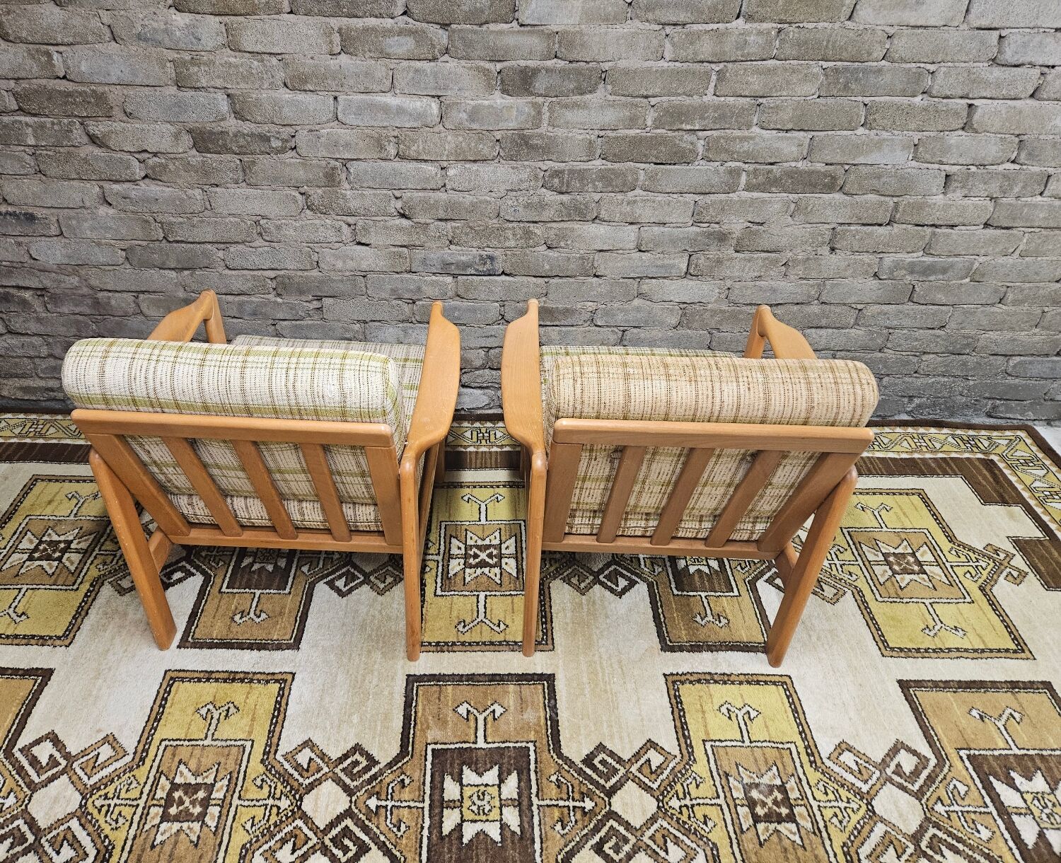 Pair of vintage scandinavian armchairs 1970 scottish fabric