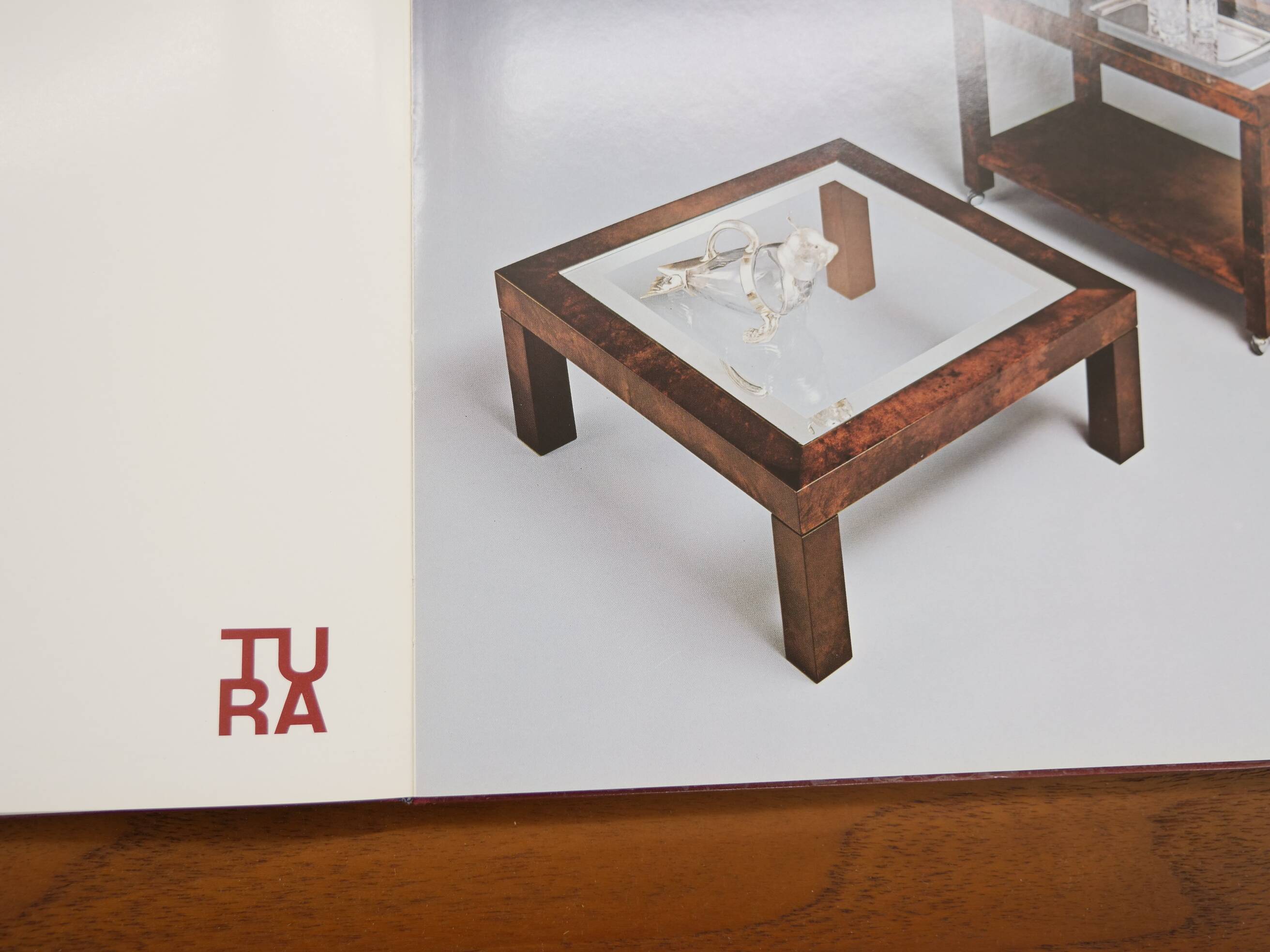 Aldo Tura Design Coffee Table, made of Glass, Goatskin Leather, and Parchment – Side Table 1978