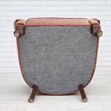 1960s, Danish lounge chair, salmon pink furniture velour, ash wood legs.