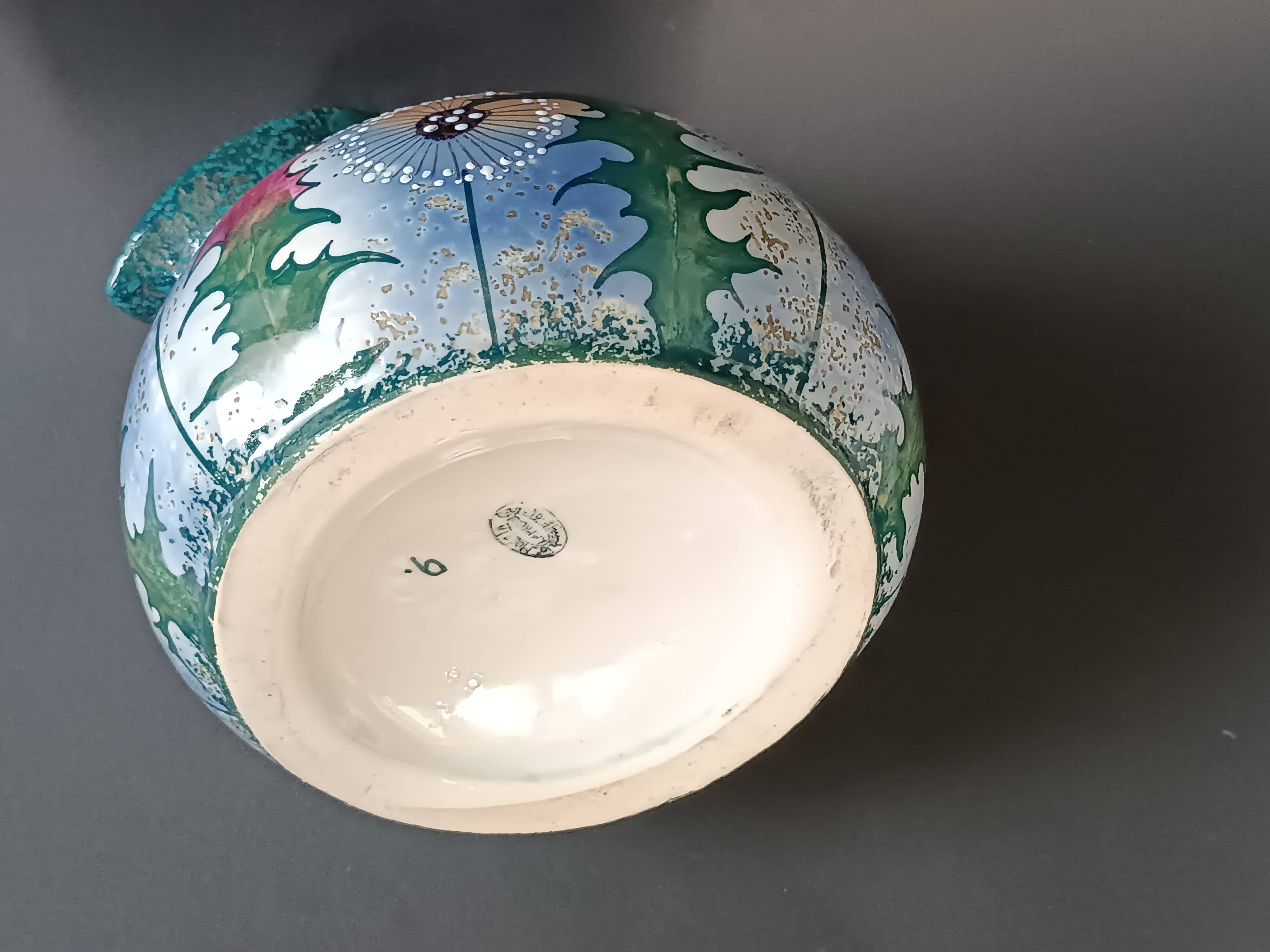 Iridescent porcelain vase with dandelion decoration, Amphora, Czechoslovakia, 1920.