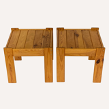 Scandinavian slatted pine coffee nesting table bench with stools or side tables, 1970s
