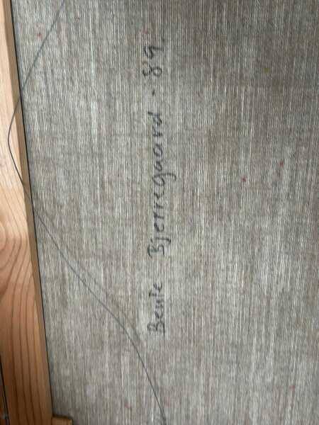 Original Swedish oil on canvas – “Frukt” by Bente Bjerregaard – dated 1989 – vintage & framed 59 × 70 cm