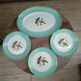 Lot 1 large oval dish and 3 bird plates Green background