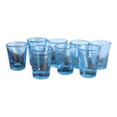 Set of 8 blue bubble-blown blown glass shot glasses