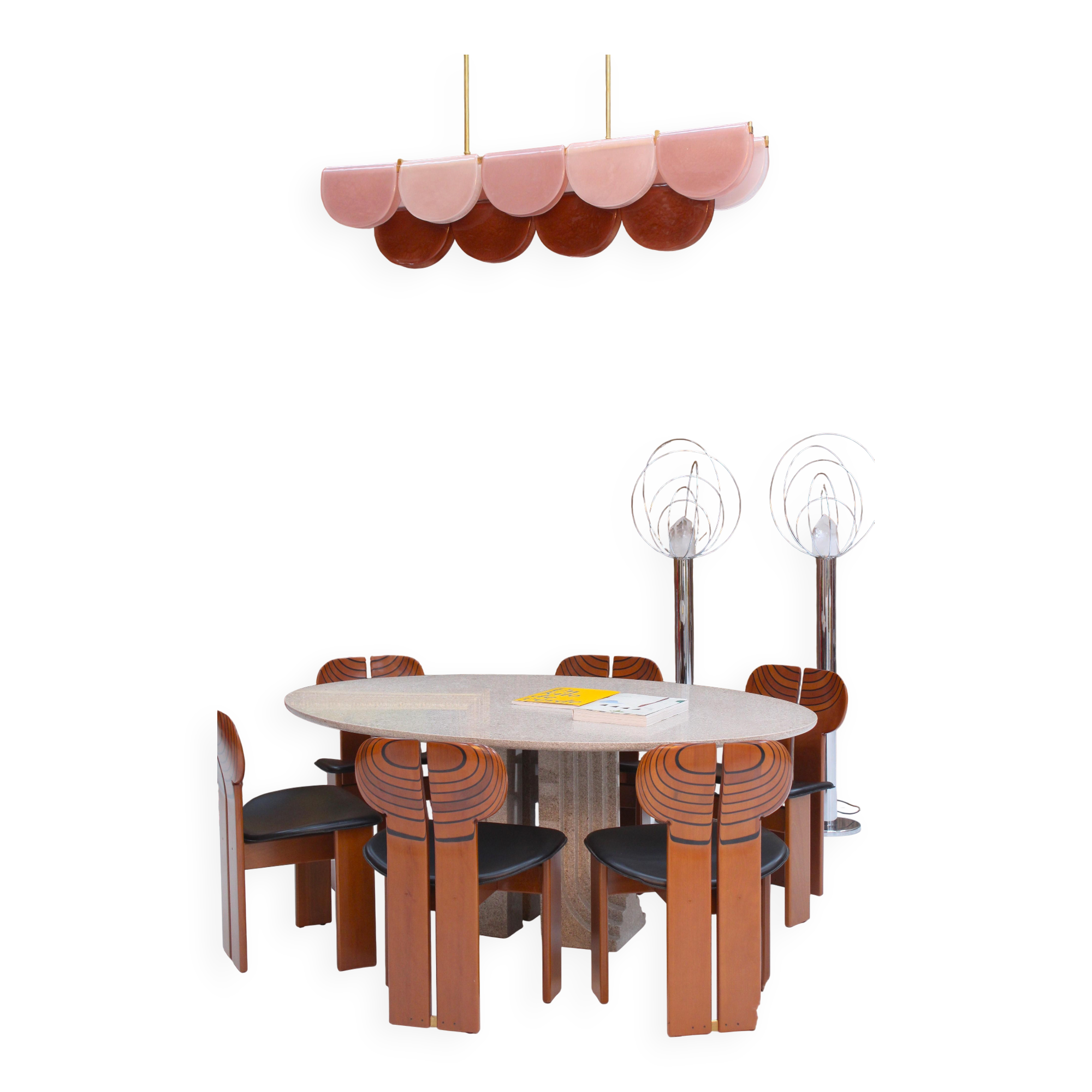 Lampe suspendue en verre de Murano et laiton en bourgogne, rose pâle et rose poudré, Italie.