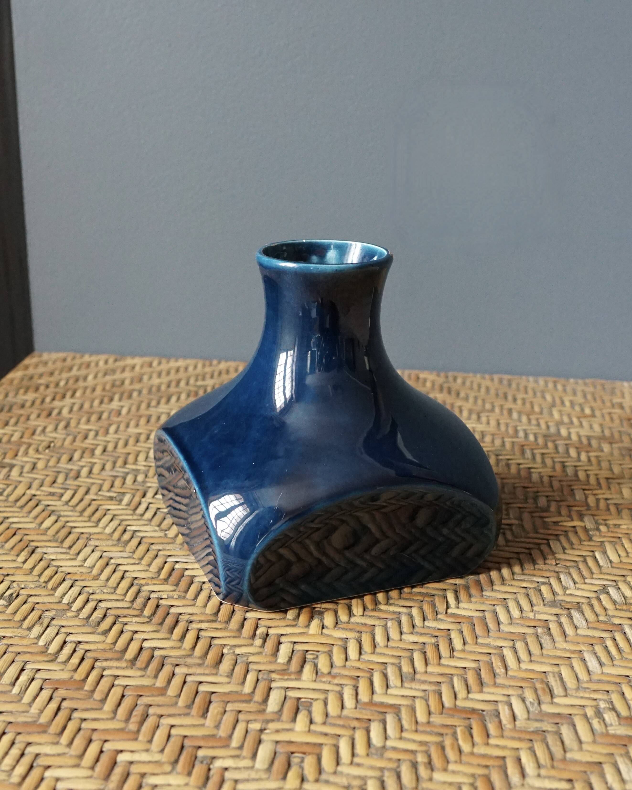 Contemporary blue glazed ceramic vase