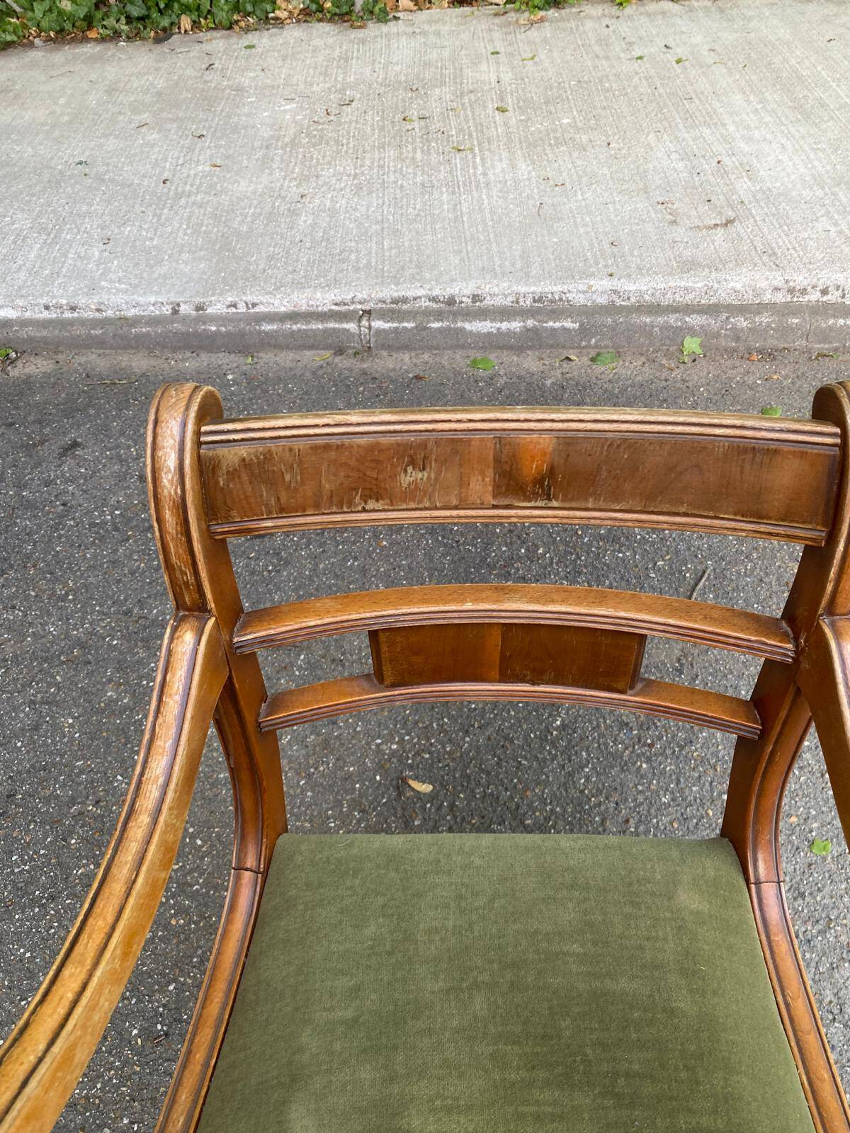 English Regency office chair in solid wood and green velvet