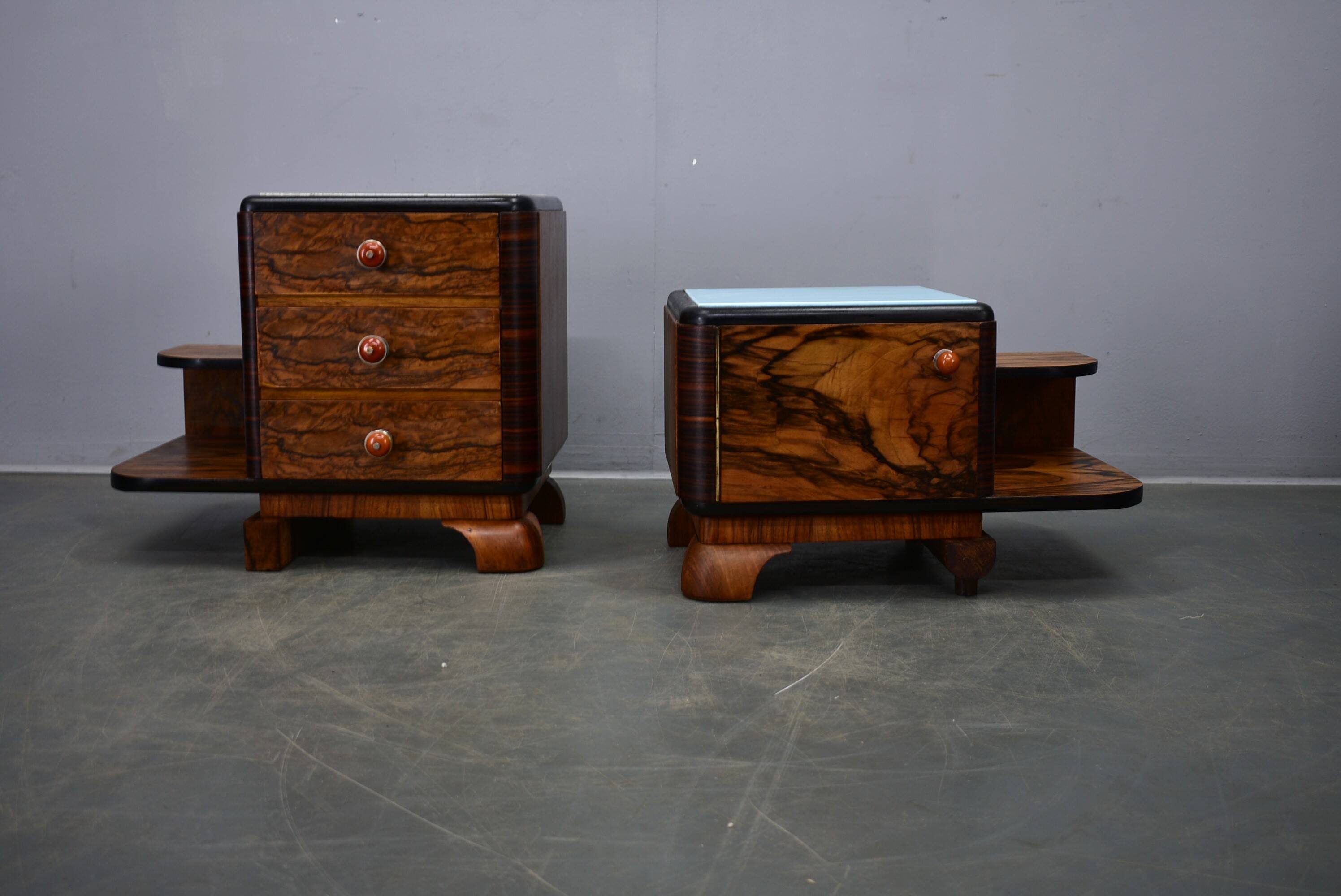1935s pair of art deco bedside tables, Czechoslovakia