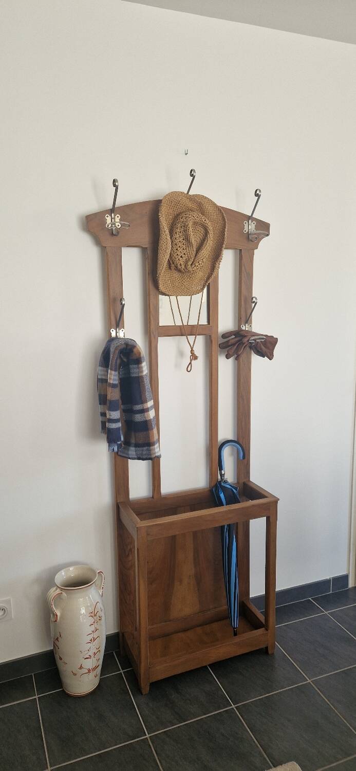 Vestiaire d’entrée style Art Déco en bois - Époque 1940 - Miroir et 5