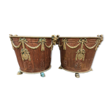 Pair of brass and bronze planters rams' heads 1890