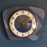 Vintage formica clock silent trapeze wall pendulum "Grey blue"