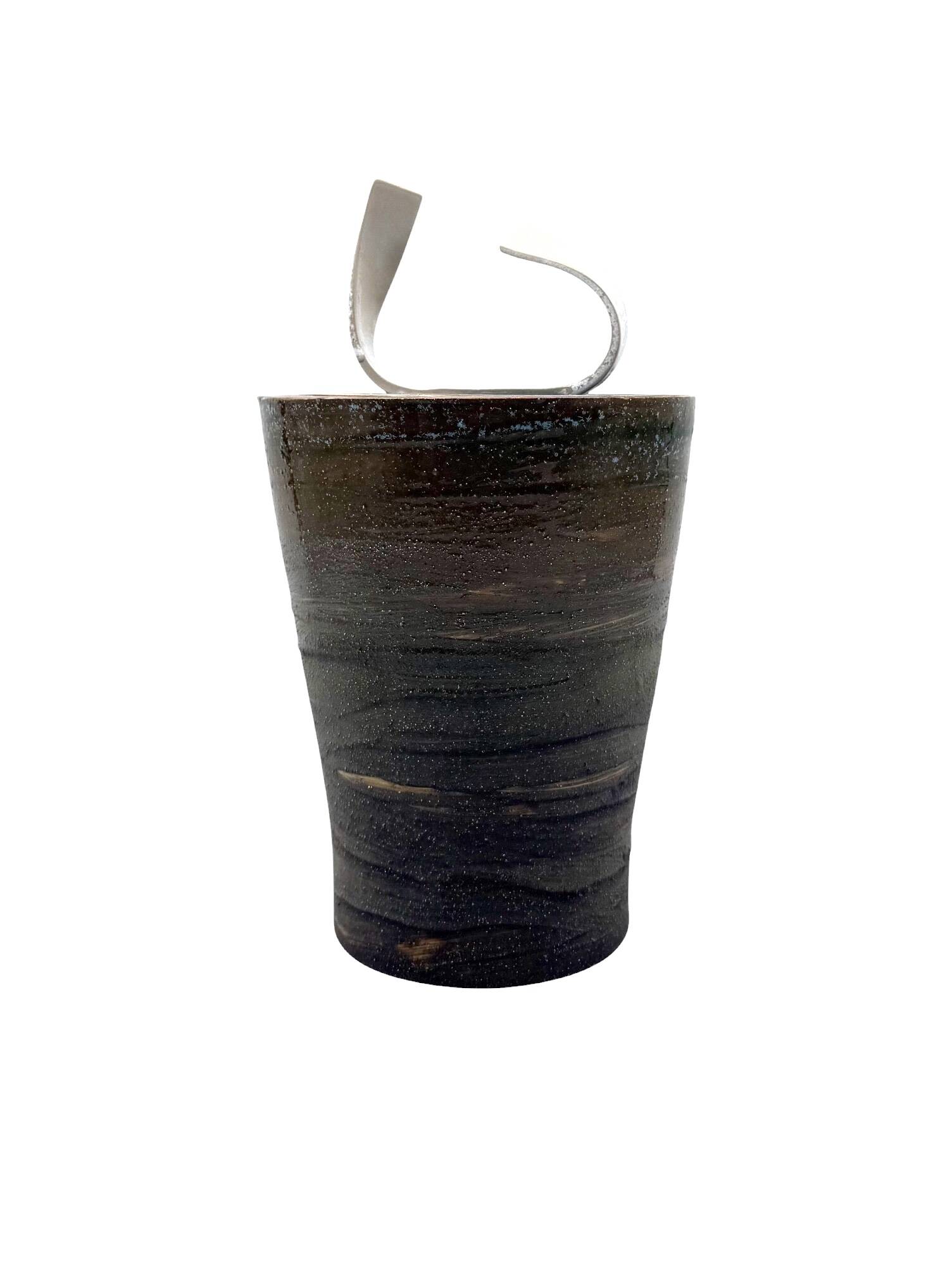 Mid-century style dark green ceramic vase, Gabriele Bucci Italy ca. 2000s