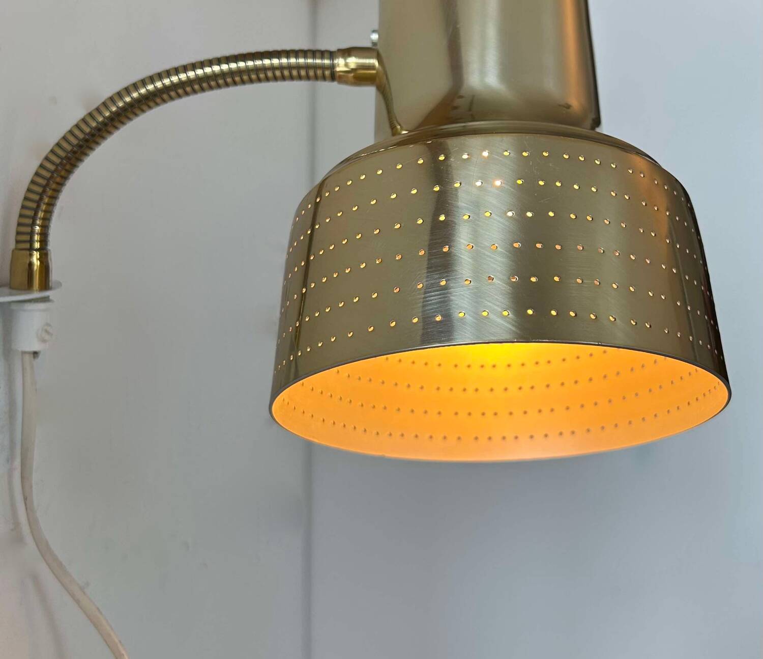 Vintage adjustable wall lamp, perforated brass, Carl Thore Suede 1960
