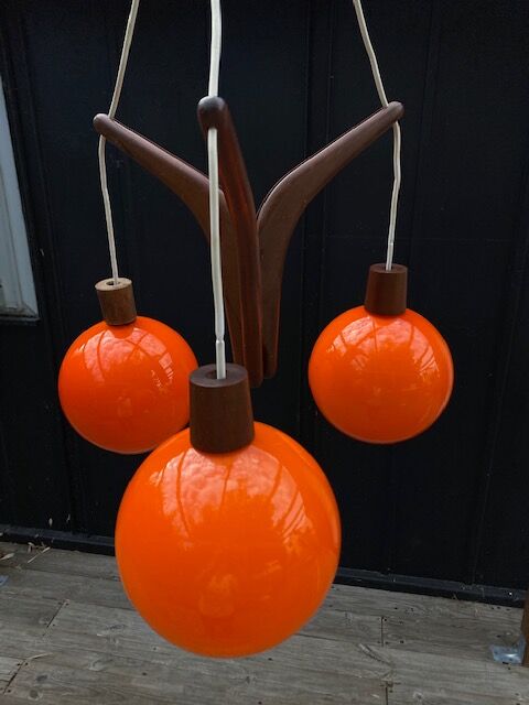 Scandinavian Rispal teak chandelier 1960