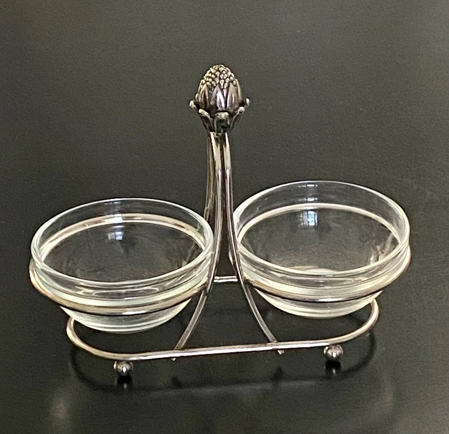 1 old aperitif server in metal and glass