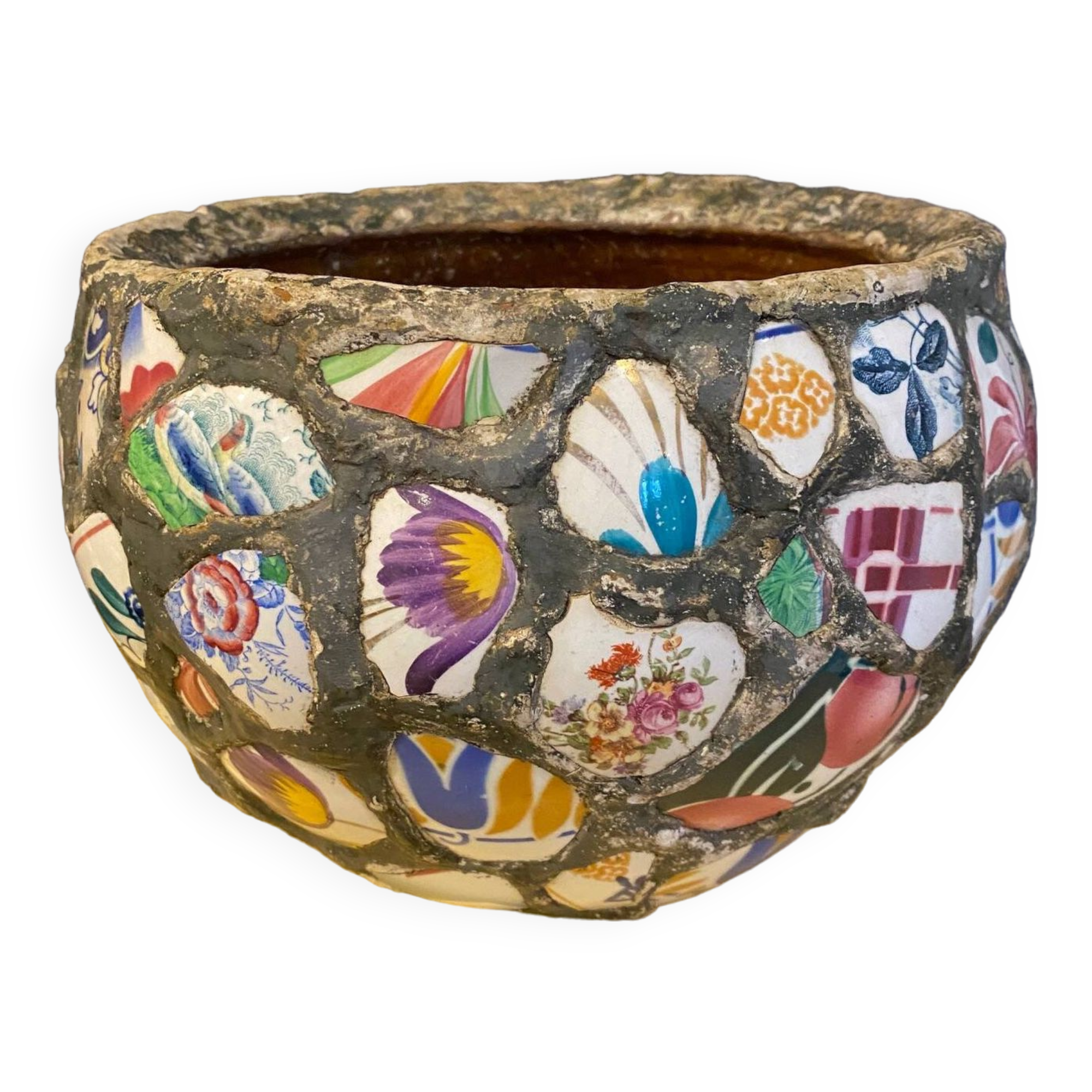 Ancien cache pot mosaique style picassiette annees 60