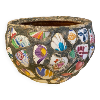 Old picassiette style mosaic pot cover from the 60s
