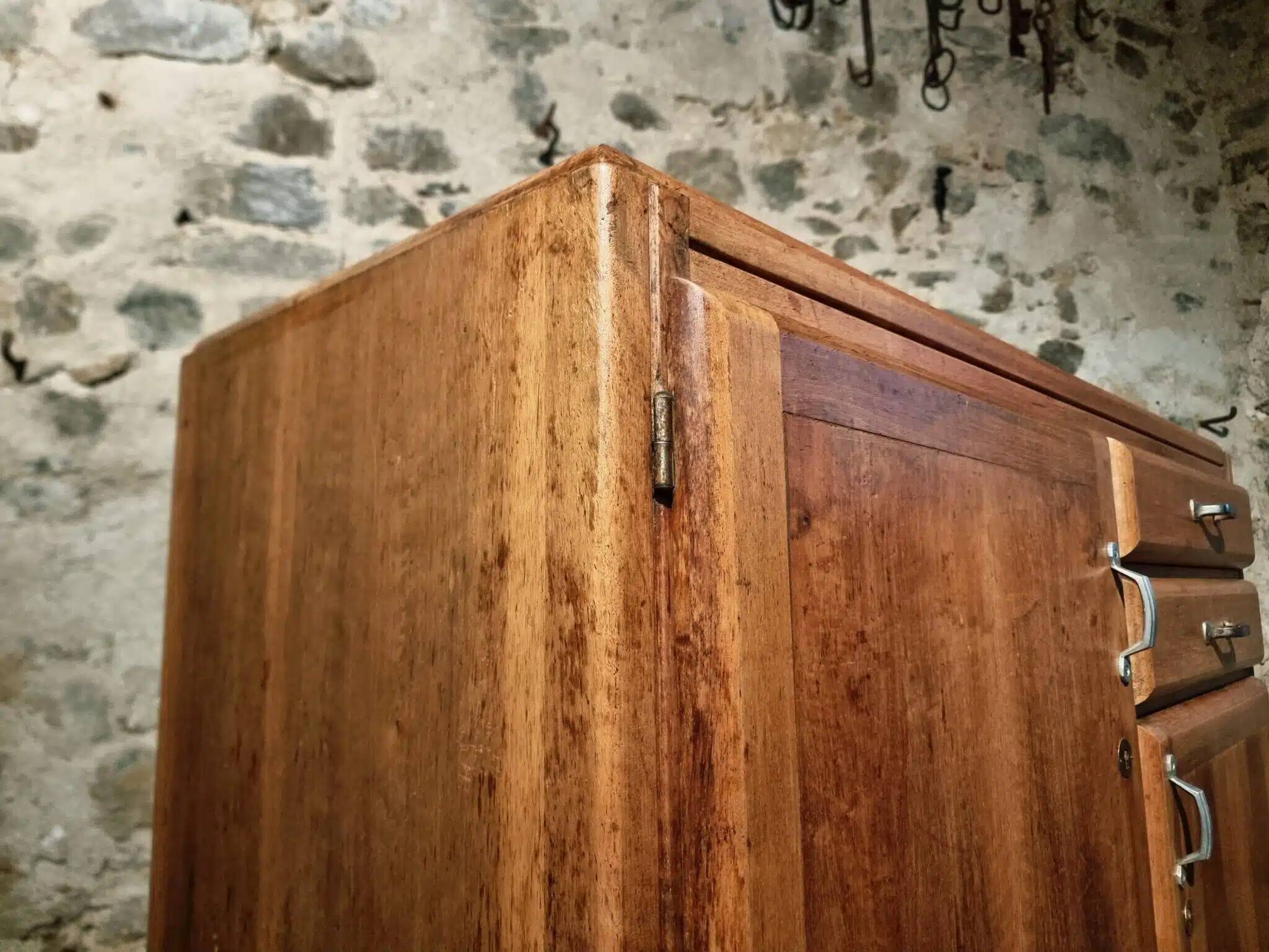 Vintage French 1930s walnut sideboard - two drawers, adjustable shelves, Art Deco style