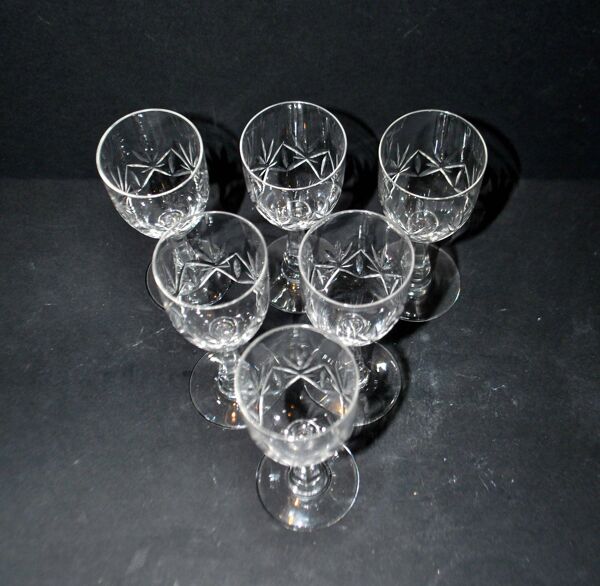Saint-Louis lot de 6 verres à pied en cristal taillé palmettes 1900 H11.5