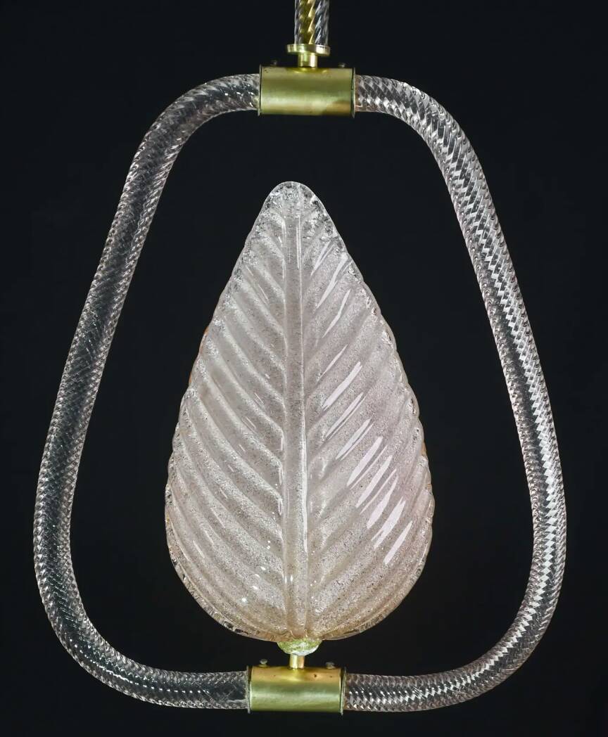 Set of 2 Pink and Transparent Murano Glass Chandelier by Barovier e Toso, 1950s