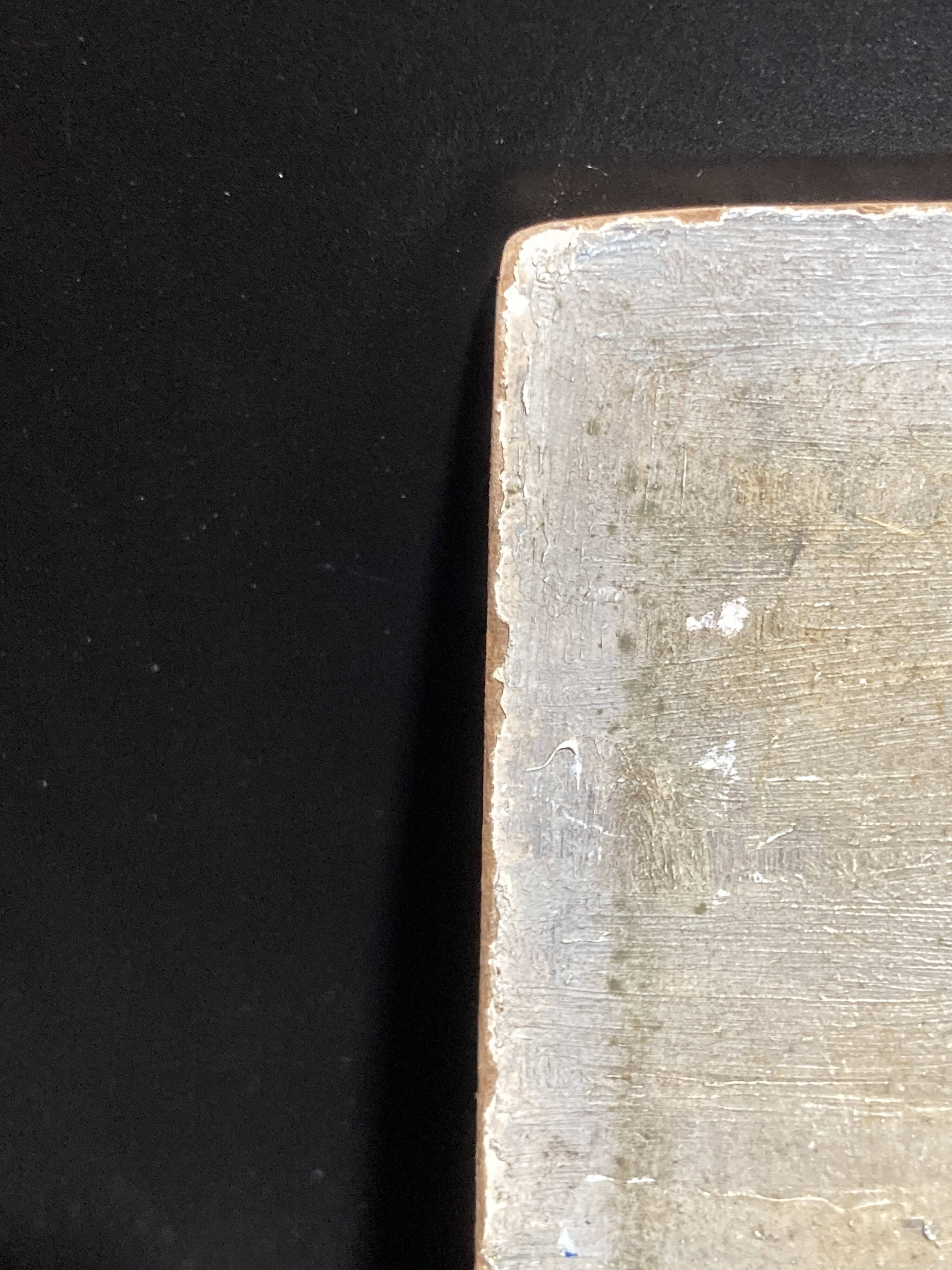 Oil on wood representation of camels.