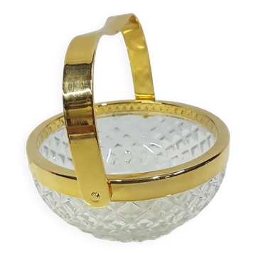Transparent crystal basket with a gold-plated metal handle, Walther Glas, G