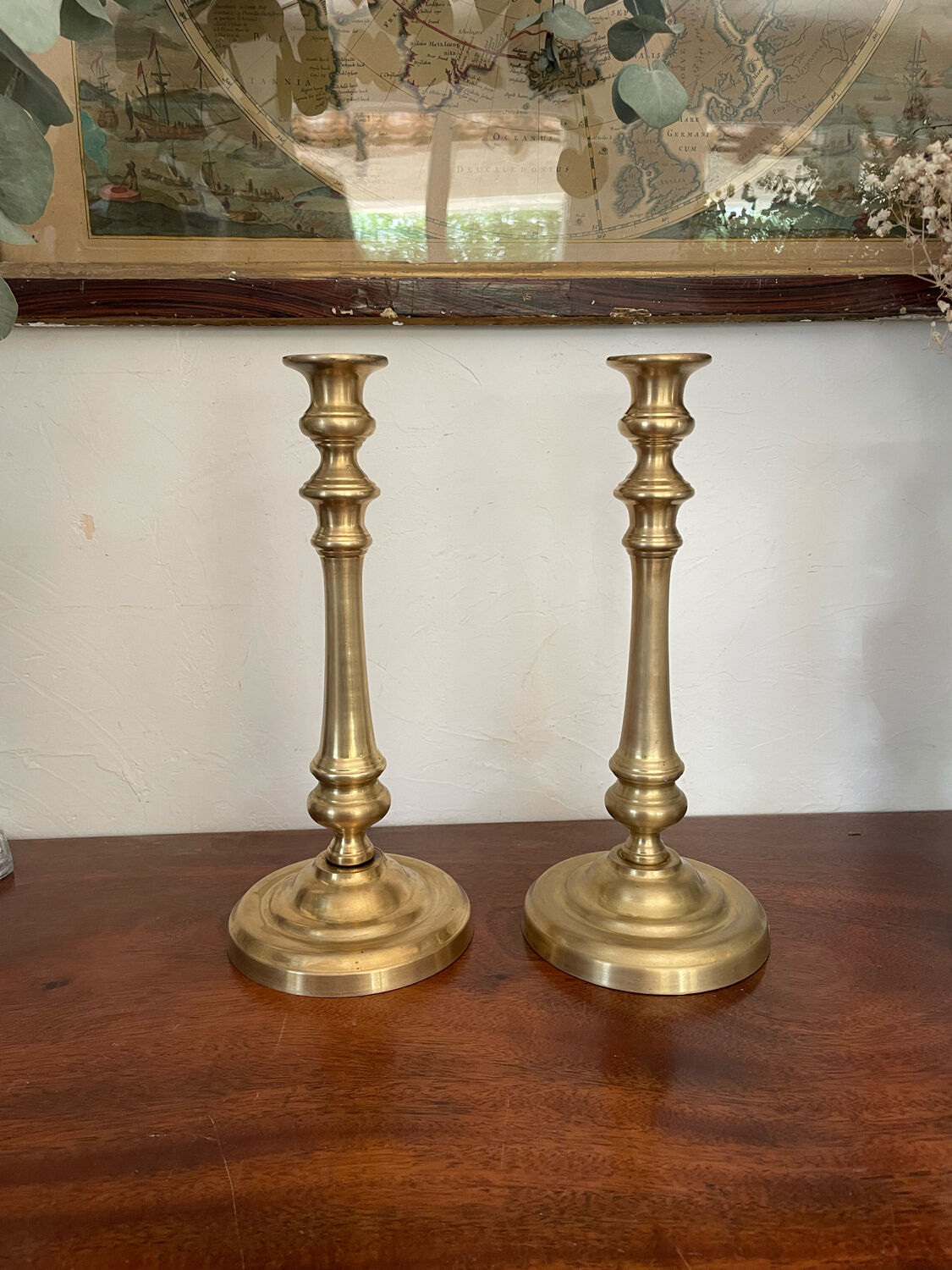 Pair of brass candle holders 28,5cm