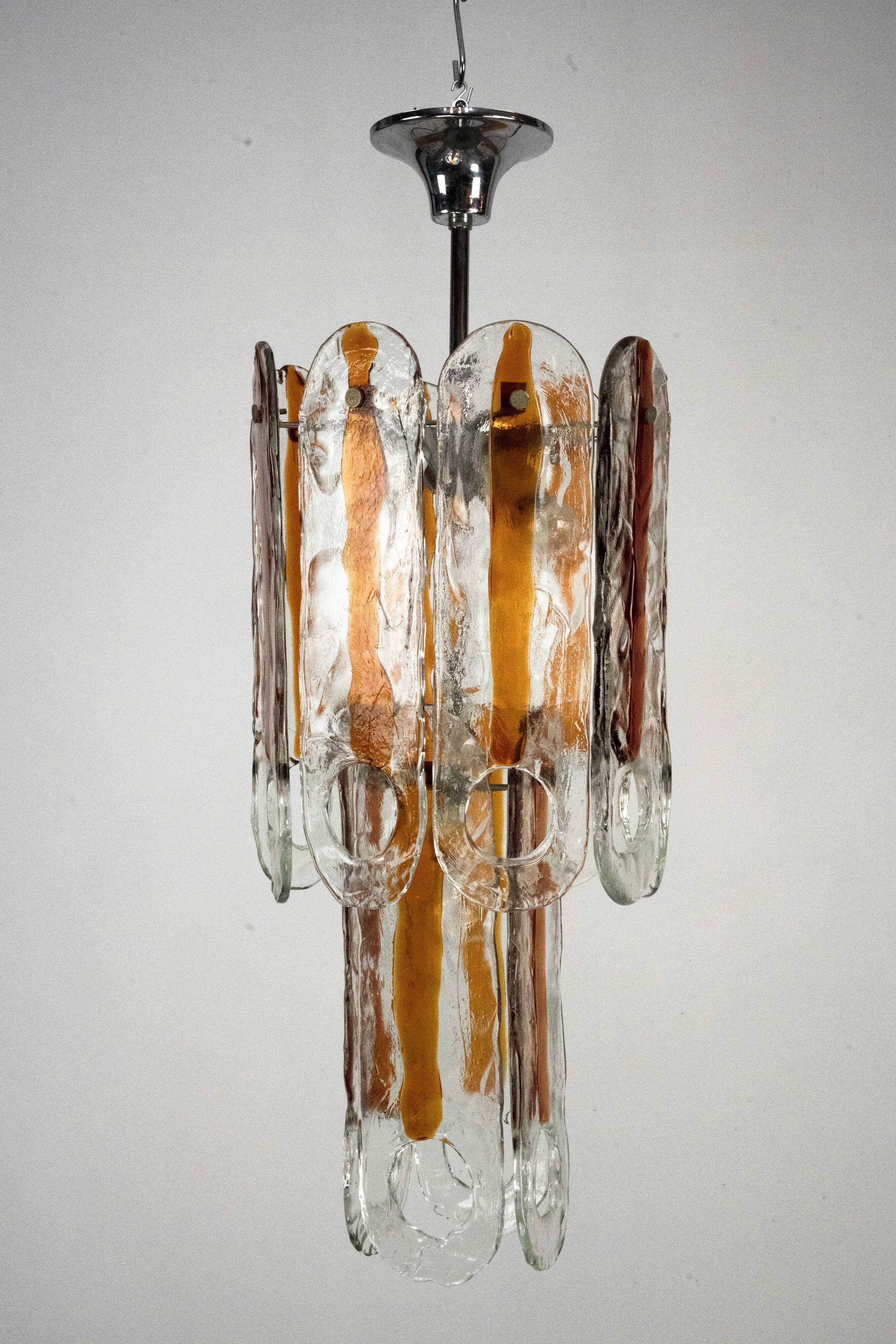 Italian Vintage Murano glass chandelier by Mazzega, model Occhio. Italy '70