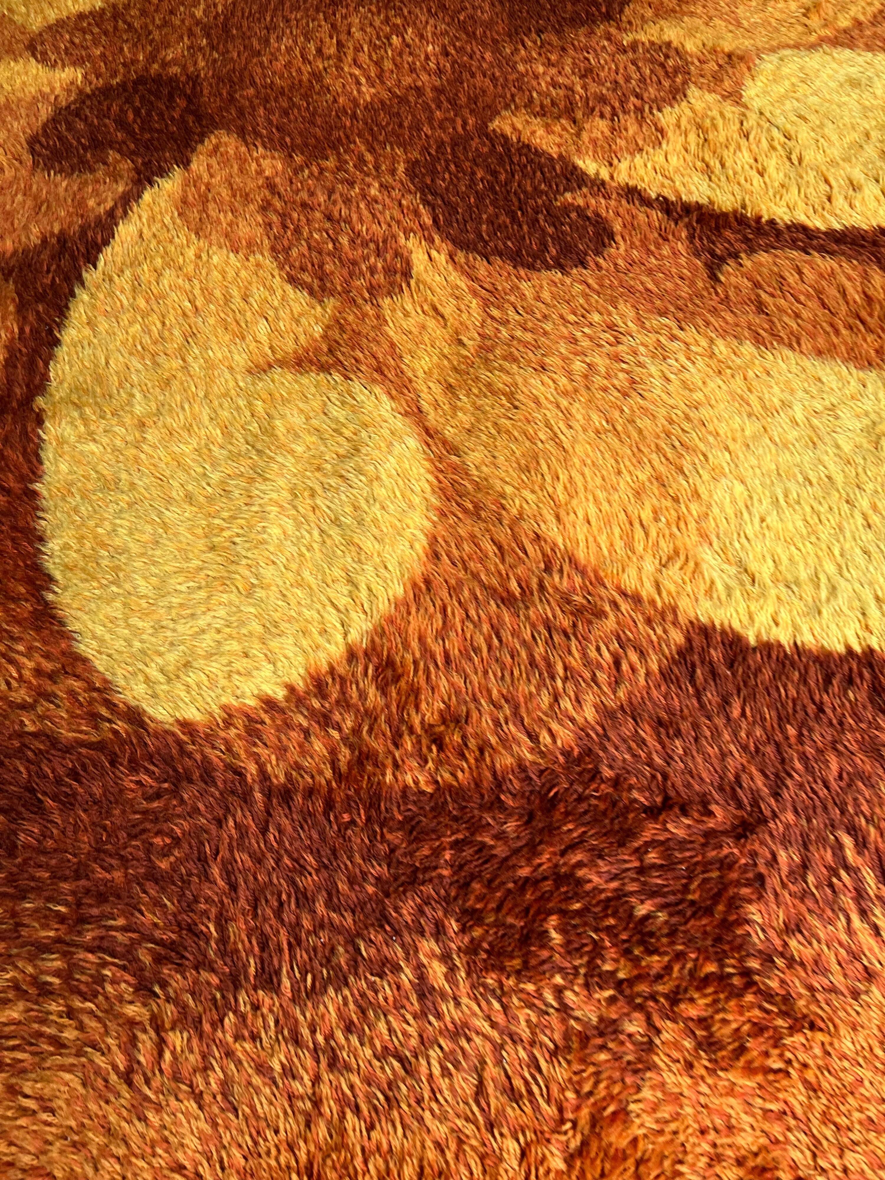 Vintage rug round psyche wool orange 70's