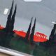 Peinture acrylique bleue sur toile par Vittorio Postiglione - skyline de Rome, cadre argenté, vintage des années 1980.