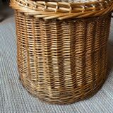 Vintage pouf braided wicker storage chest
