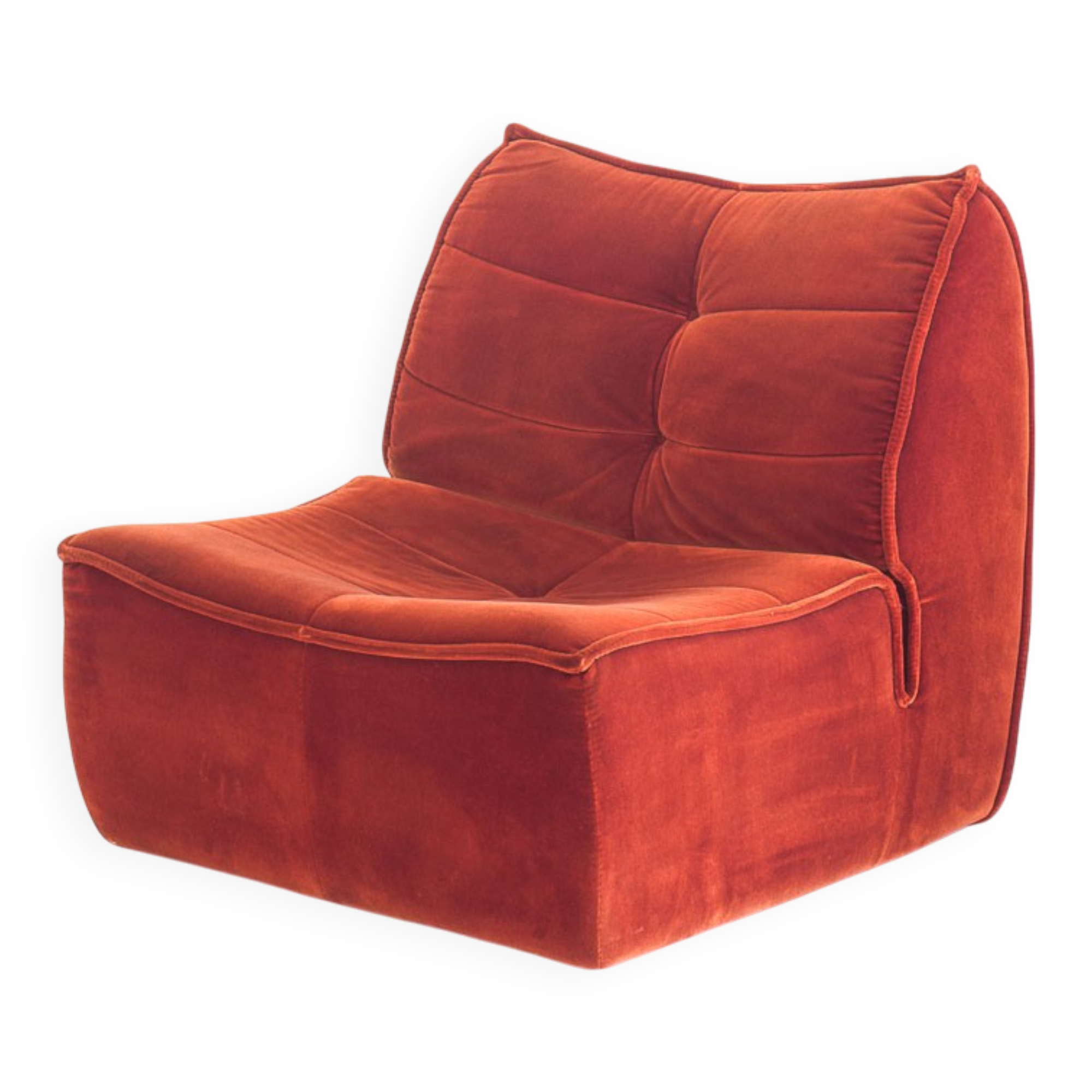 Vintage velvet lounge chair. Distributed by Cinna. France 1980s.