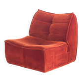 Fauteuil lounge vintage en velours. Distribué par Cinna. France années 1980