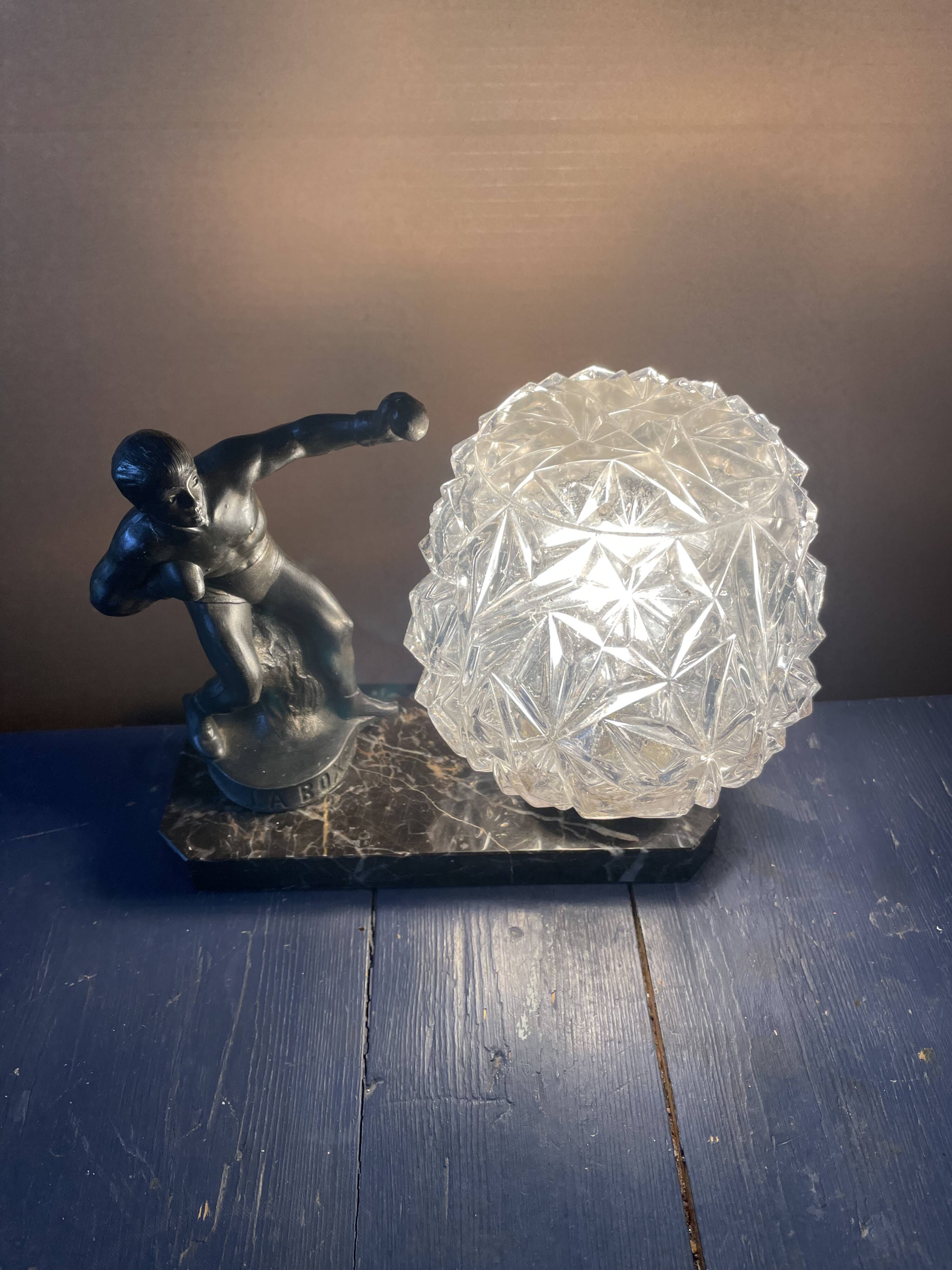 Marble table lamp, boxing, 1930s