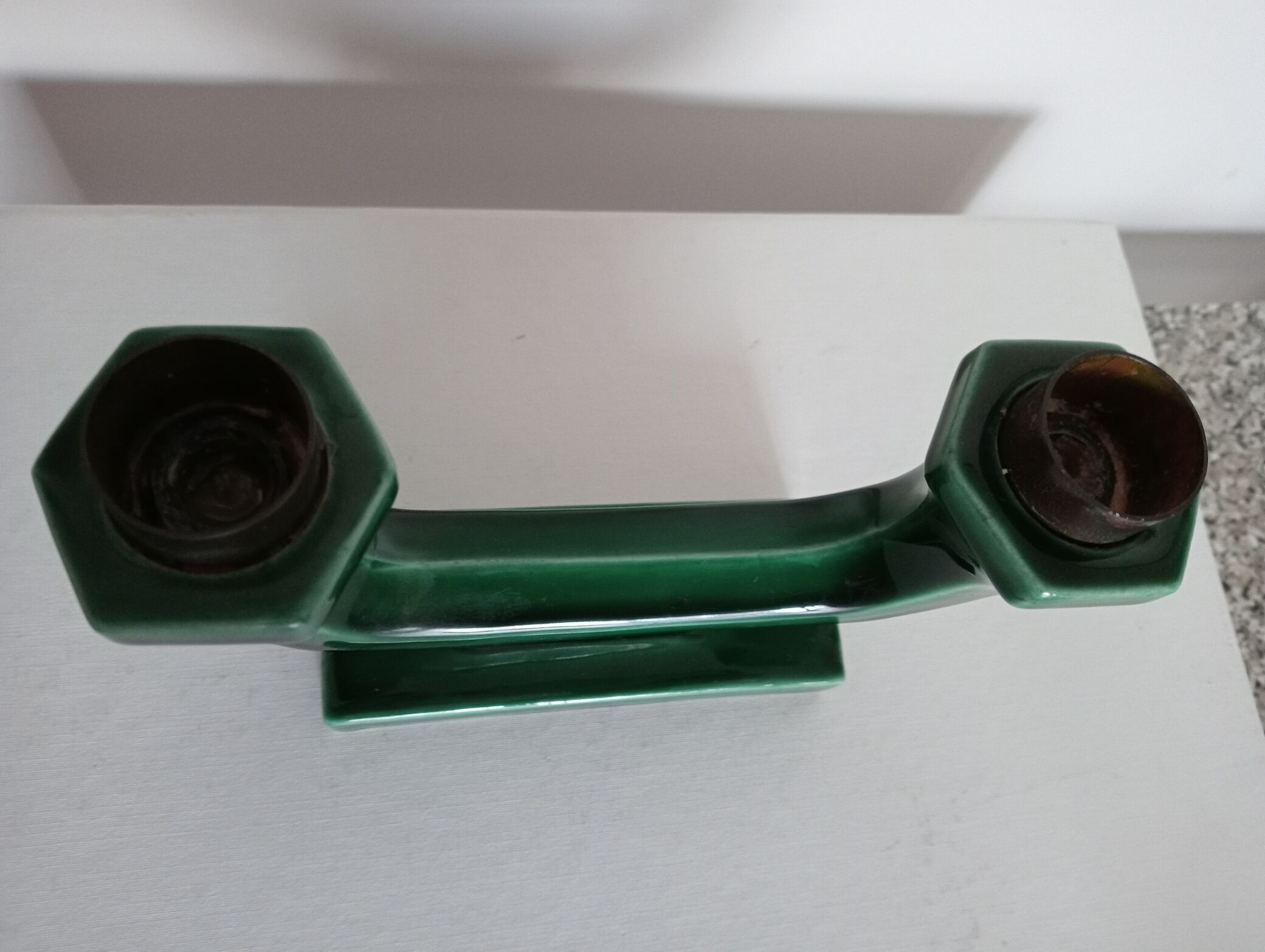 Pair of art-deco ceramic candle holders