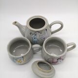 Teapot and two ceramic cups Korea vintage Pierrot Colombine