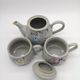 Teapot and two ceramic cups Korea vintage Pierrot Colombine