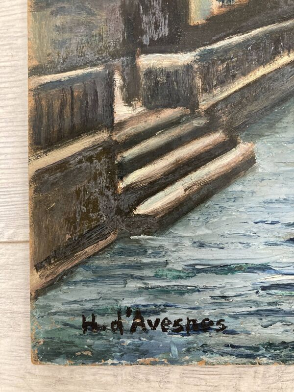 Huile sur panneau cours d'eau vintage