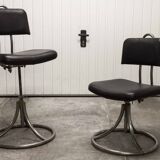 Pair of French Army telegraph operator's swivel chairs, new leather