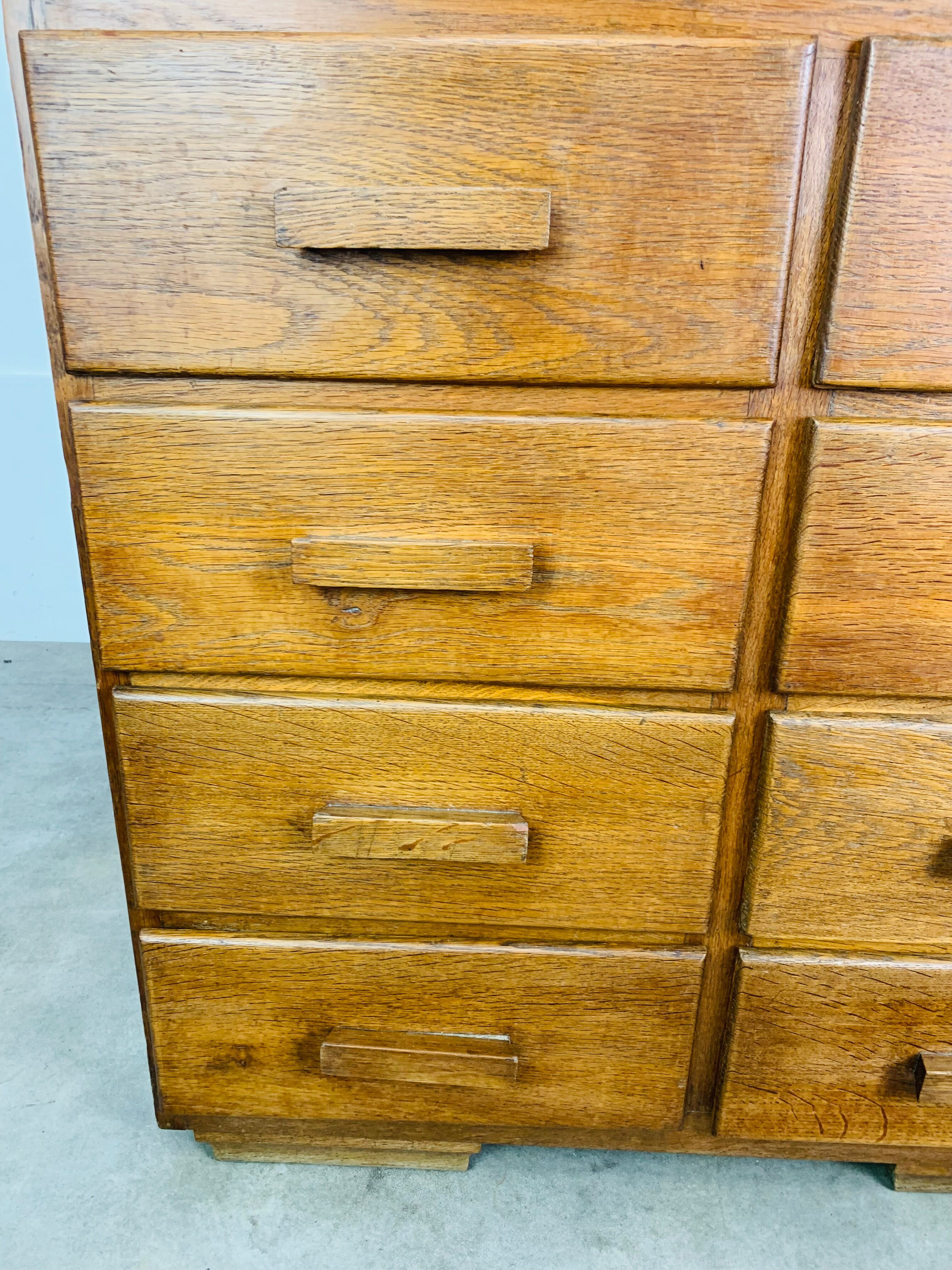 Art Deco work cabinet with drawers, in oak, chest of drawers format.