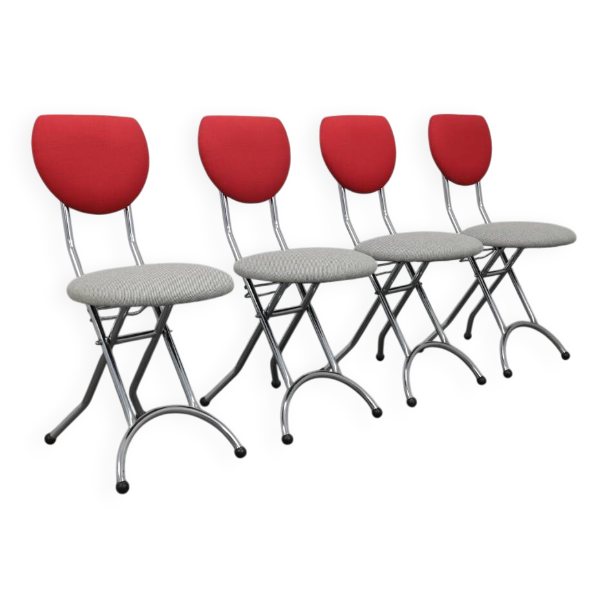 Set of 4 Postmodern Folding Chairs in Chrome and Wool, Italy, 1990s