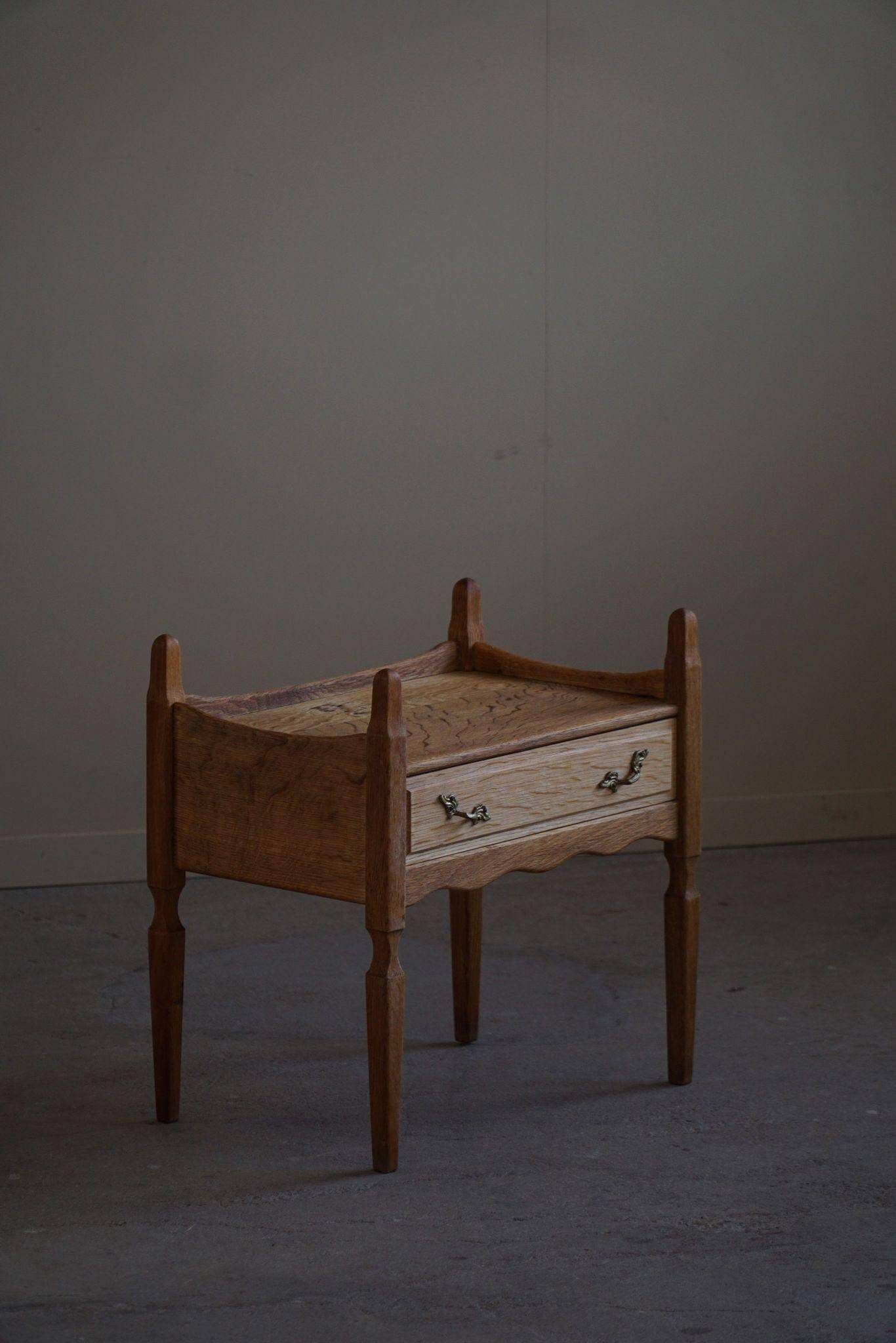 Henning Kjærnulf, oak bedside table, modern Danish, "Razorblade", 1960s