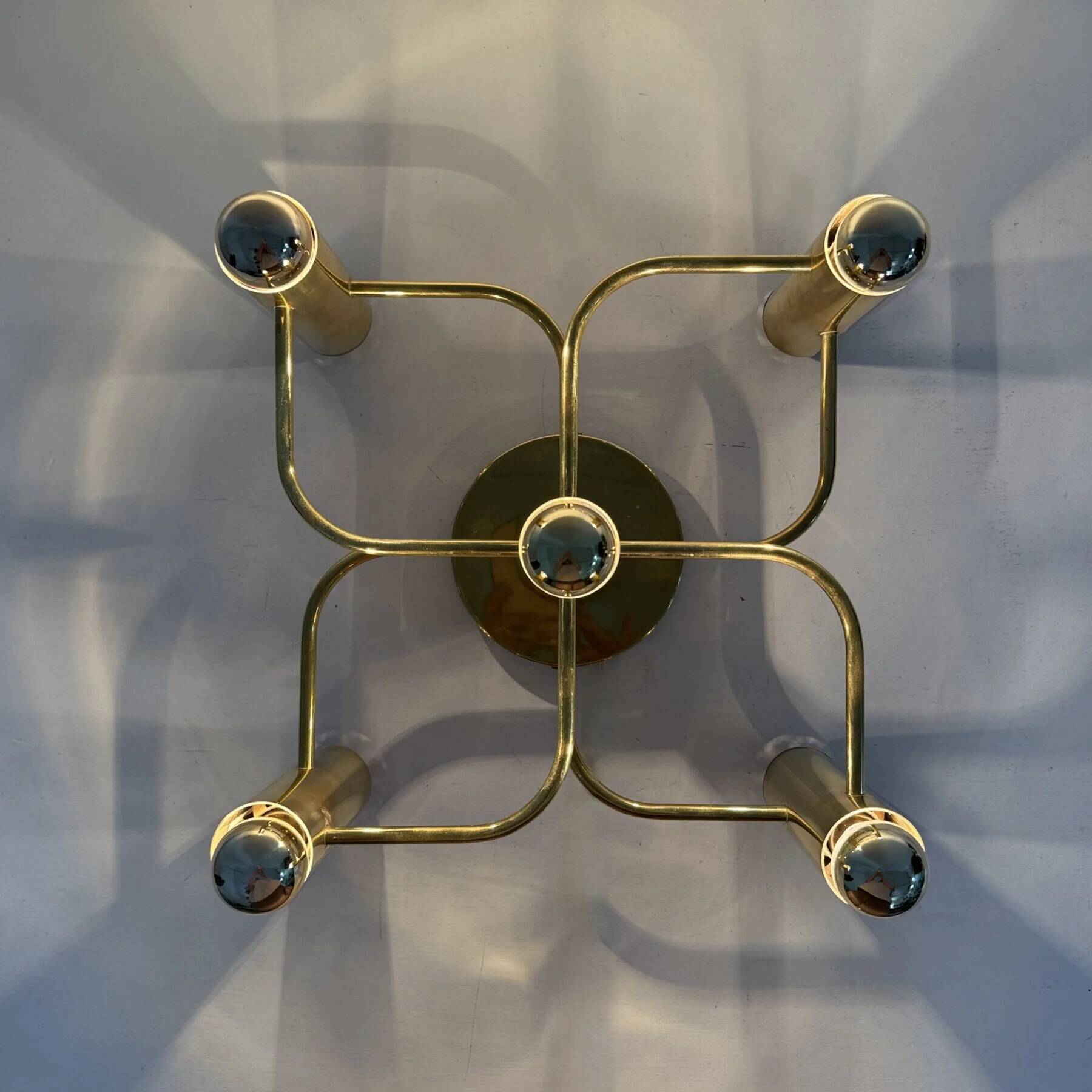 Vintage mid-century modern brass ceiling lamp Leola flushmount by Sciolari, Germany, 1970s