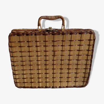 Tartan style wicker suitcase